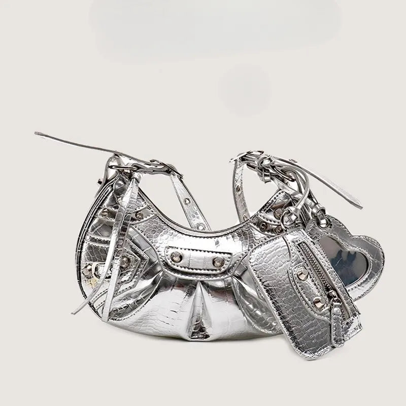 Crescent Chic Rivet Tassel Bag