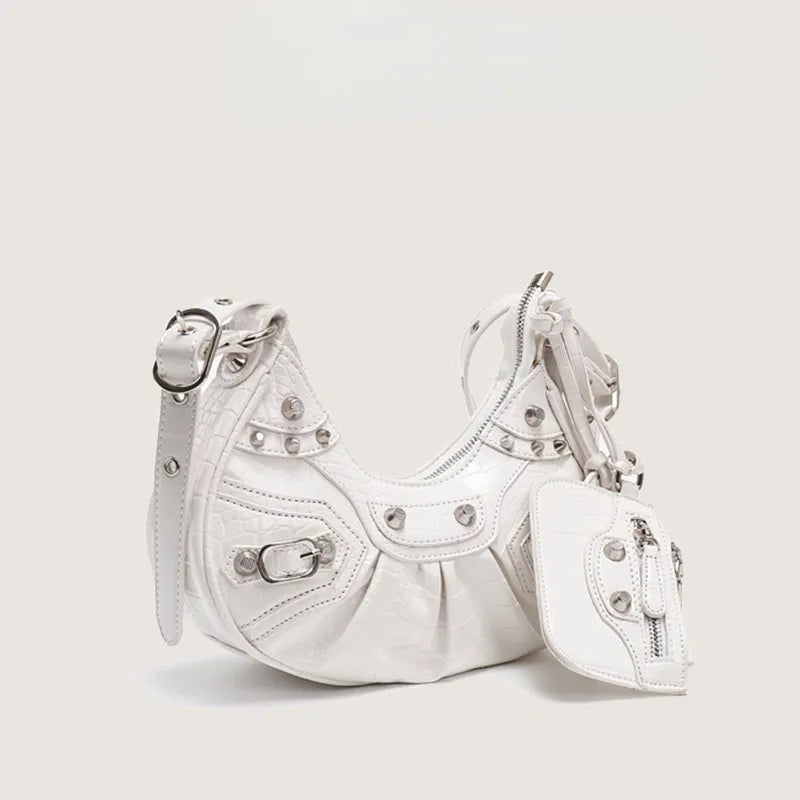 Crescent Chic Rivet Tassel Bag